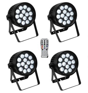 LED-Scheinwerfer-Set, 4 x LED-Scheinwerfer Akku IP PAR-14 HCL, Outdoor IP65 wasserfest, 14 x 10Watt LED, QuickDMX, kabellos