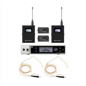Funkmikrofon Sennheiser EW-DX EM 2, Q1-9, 2 x Nackenbügelmikrofon, beige & Taschensender, 2-Kanal Empfängerstation