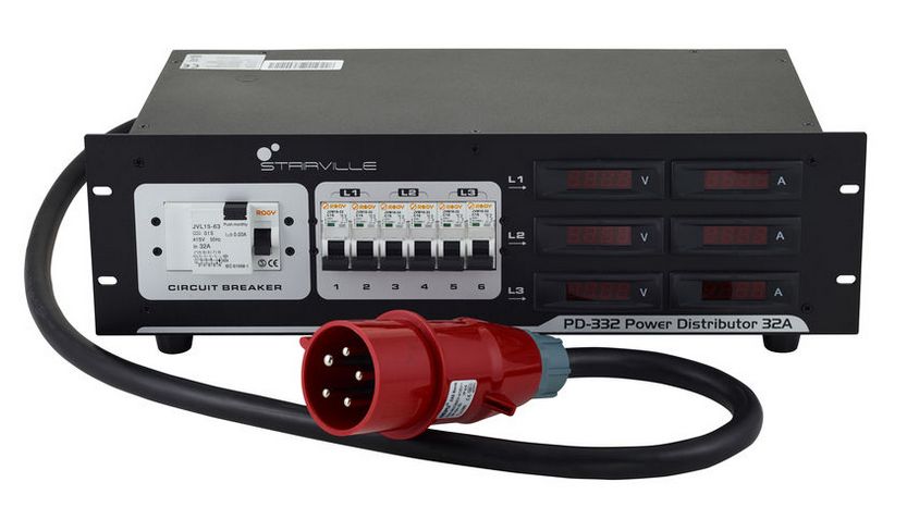 CEE-Verteilung 32A, 32A <=> 6 x 230V (Schuko), Volt- & Amperemeter, RCD – Bild 4