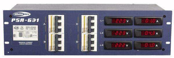 CEE-Verteilung 63A, 32A <=> 2 x 32A (CEE), 2 x 16A (CEE), Volt- & Amperemeter, RCD